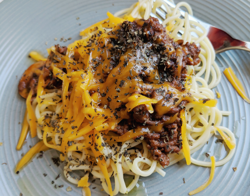 Creamy Spaghetti Meat Sauce w/ Cremini Mushrooms & Dried Thyme